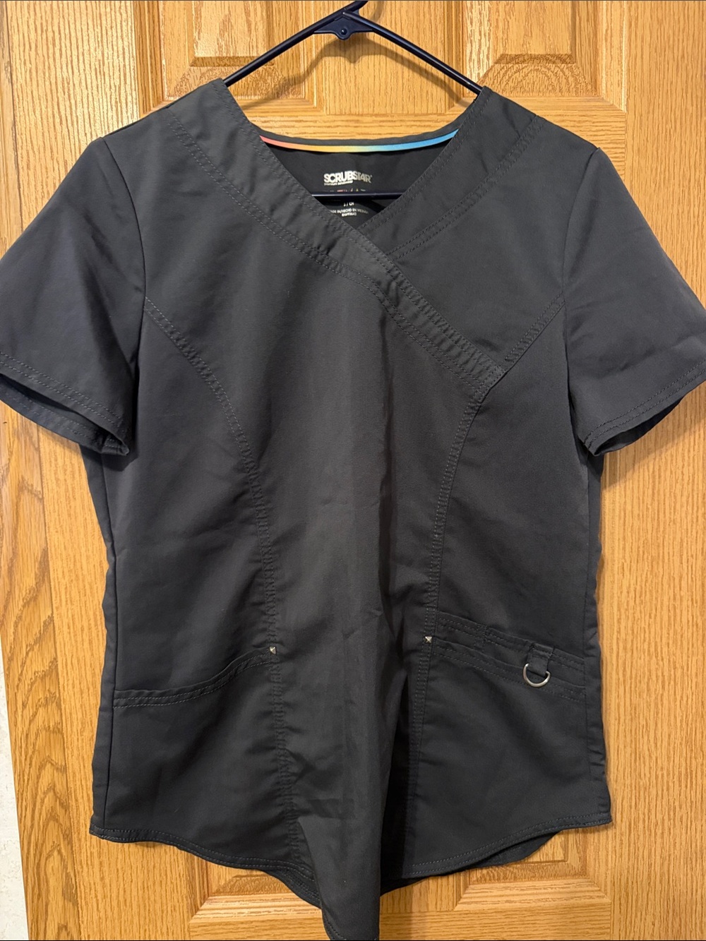 Scrubstar Black V-Neck Scrub Top with Utility Ring